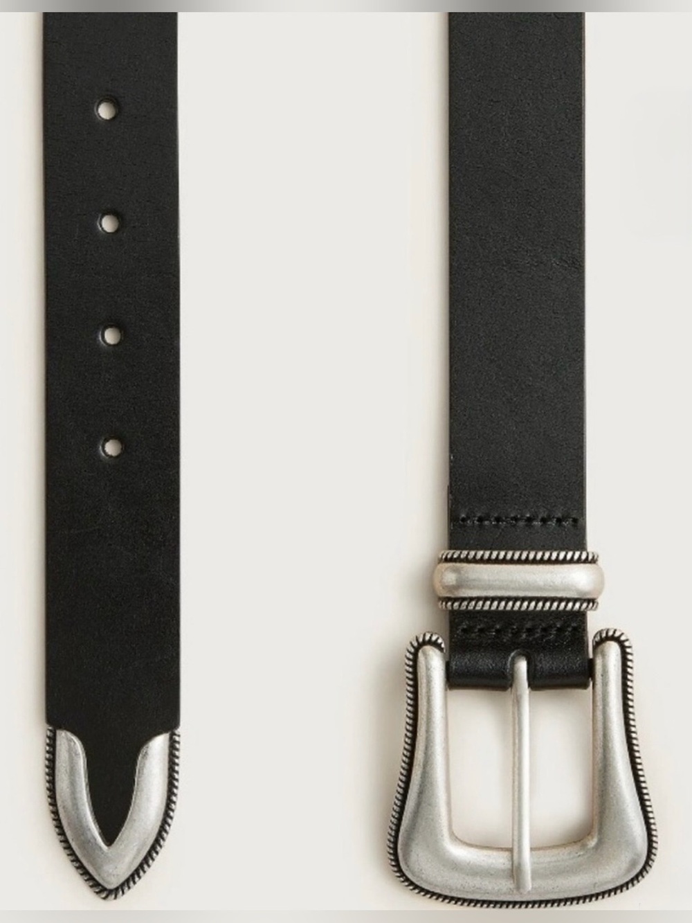 NEW J. Crew Western silver buckle belt in black Italian leather CR829 Medium - Picture 3 of 10